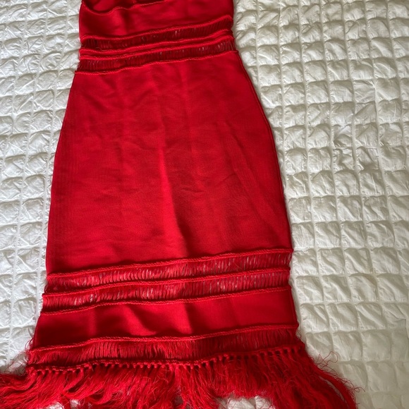 Cult Gaia Kiki Red Knit Fringe Midi Dress - Picture 12 of 13